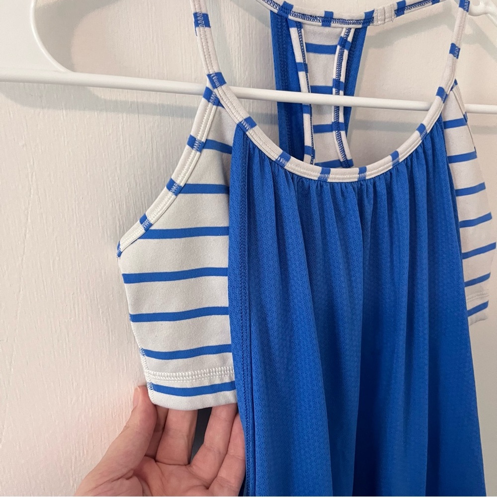 Lululemon No Limits Tank Pipe Dream Blue Deauville Stripe Workout Athletic 4 - Picture 3 of 7